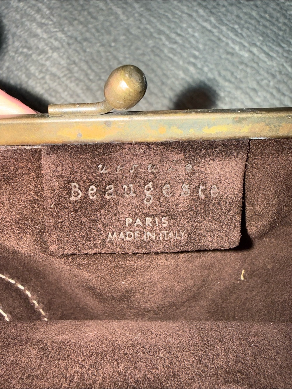 Beaugeste Women’s Dark Brown Suede Clutch with Contrast Stitching - Picture 3 of 3